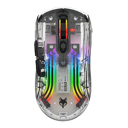 Mengshen Transparente kabellose Maus, wiederaufladbare Gaming-Mäuse mit bunter RGB-Hintergrundbeleuchtung 5-stufiger DPI-Stummklick Bequem für PC-Computer-Laptop-Esports (Schwarz) Bild 1