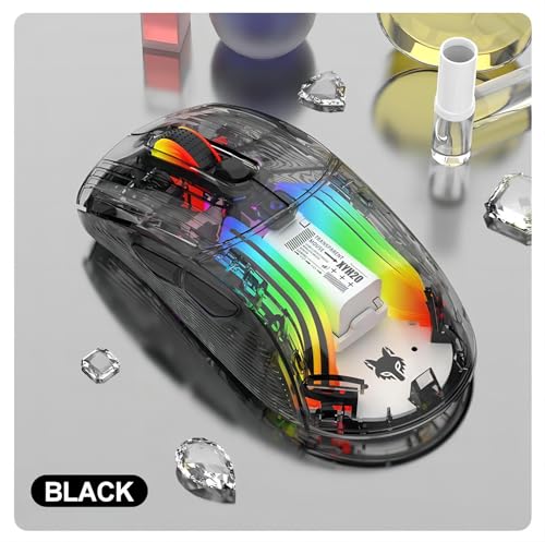 Mengshen Transparente kabellose Maus, wiederaufladbare Gaming-Mäuse mit bunter RGB-Hintergrundbeleuchtung 5-stufiger DPI-Stummklick Bequem für PC-Computer-Laptop-Esports (Schwarz) Bild 2
