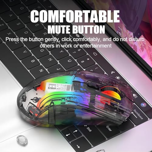 Mengshen Transparente kabellose Maus, wiederaufladbare Gaming-Mäuse mit bunter RGB-Hintergrundbeleuchtung 5-stufiger DPI-Stummklick Bequem für PC-Computer-Laptop-Esports (Schwarz) Bild 4