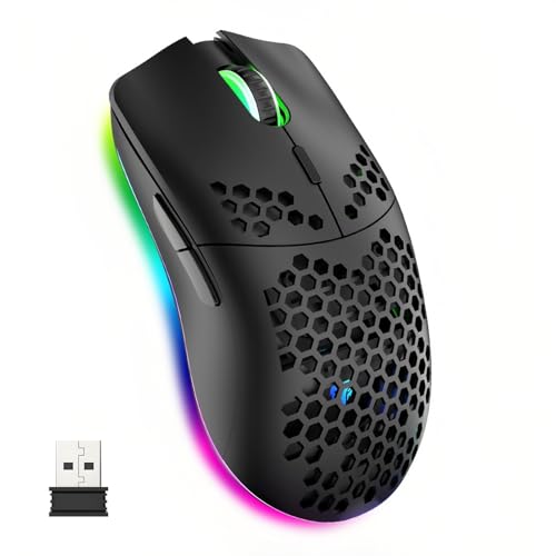 Mengshen Kabellose Gaming-Maus Honeycomb, RGB-Spielmäuse mit leichtem Gehäuse Hochpräziser optischer Sensor einstellbar 3200 DPI ergonomisch für Windows-PC-Laptop (Schwarz) Bild 1