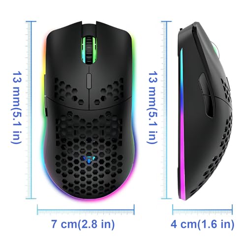Mengshen Kabellose Gaming-Maus Honeycomb, RGB-Spielmäuse mit leichtem Gehäuse Hochpräziser optischer Sensor einstellbar 3200 DPI ergonomisch für Windows-PC-Laptop (Schwarz) Bild 3