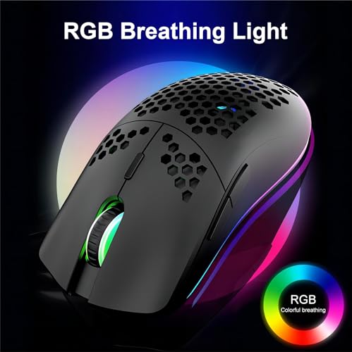 Mengshen Kabellose Gaming-Maus Honeycomb, RGB-Spielmäuse mit leichtem Gehäuse Hochpräziser optischer Sensor einstellbar 3200 DPI ergonomisch für Windows-PC-Laptop (Schwarz) Bild 5