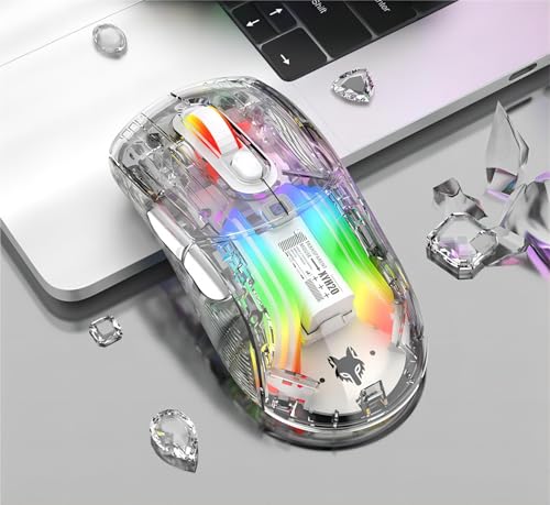 Mengshen Transparente kabellose Gaming-Mäuse, wiederaufladbare Maus mit 5-stufiger DPI-Stufe Bunte Hintergrundbeleuchtung Leiser klick Ergonomisch für PC-Computer-Gaming-Gamer-Büro (Weiß) Bild 6
