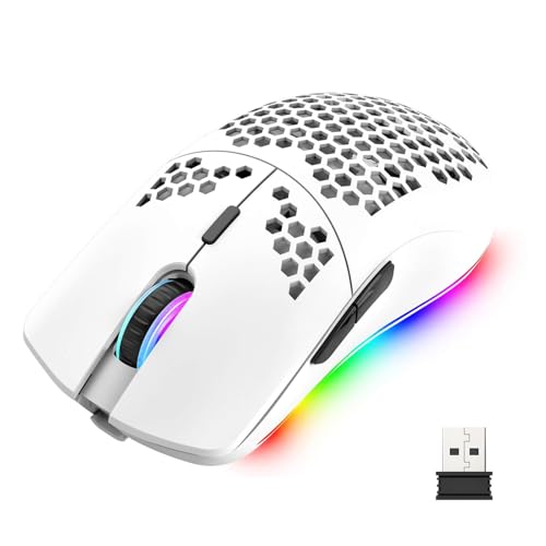 Mengshen RGB-Gaming-Maus, kabellose Mäuse mit Leichter Wabenschale Hochpräzise optisch einstellbare 3200 DPI ergonomisch für Windows-PC-Laptop-Gamer (Weiß) Bild 1