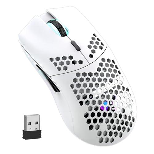 Mengshen RGB-Gaming-Maus, kabellose Mäuse mit Leichter Wabenschale Hochpräzise optisch einstellbare 3200 DPI ergonomisch für Windows-PC-Laptop-Gamer (Weiß) Bild 3