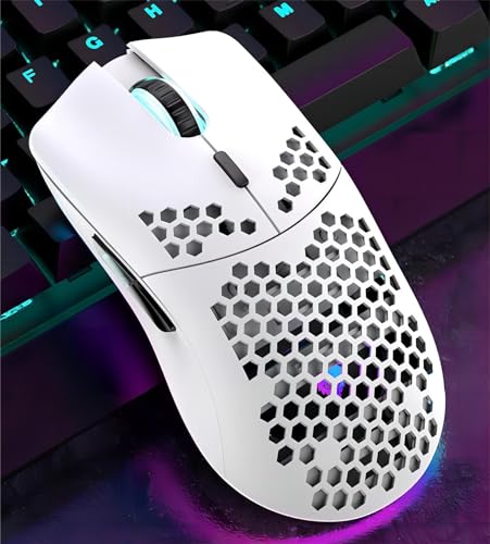 Mengshen RGB-Gaming-Maus, kabellose Mäuse mit Leichter Wabenschale Hochpräzise optisch einstellbare 3200 DPI ergonomisch für Windows-PC-Laptop-Gamer (Weiß) Bild 4