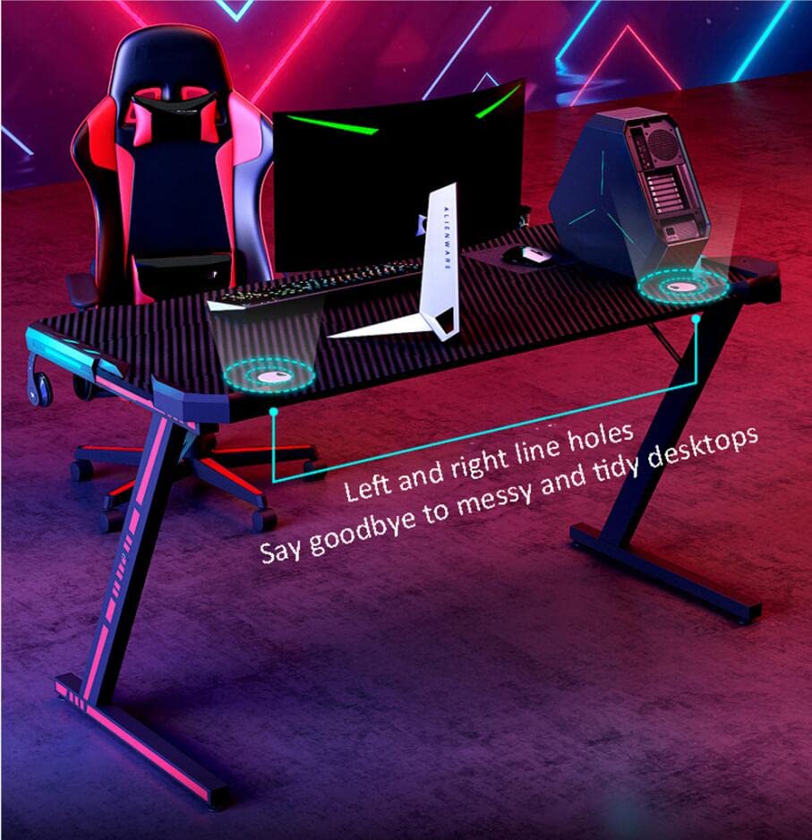 Computer-Gaming-Schreibtisch RGB LED, großer ergonomischer Gaming-Computertisch-Getränkehalter, Headset-Haken mit robustem Metall- und Holz-Computertisch für PC, L 140 cm Bild 3