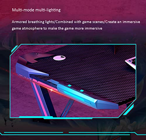 Computer-Gaming-Schreibtisch RGB LED, großer ergonomischer Gaming-Computertisch-Getränkehalter, Headset-Haken mit robustem Metall- und Holz-Computertisch für PC, L 140 cm Bild 5