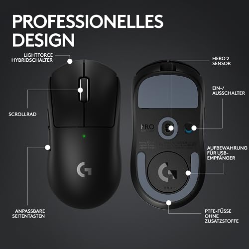Logitech G PRO X 60 Lightspeed kabellose Gaming-Tastatur, Ultra-kompakte mechanische 60%-TKL-Tastatur für PC (QWERTZ DE) + PRO X Superlight 2 Lightspeed Kabellose Gaming-Maus - Schwarz Bild 7