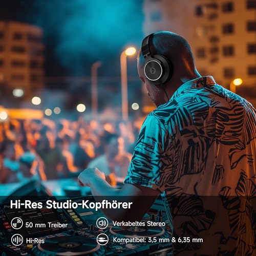 syndesmos Over Ear Kopfhörer mit Kabel, 50mm Treiber DJ Kopfhörer Professionell Studio Kopfhörer 3,5mm/6,35mm Klinke Share-Port DJ Headphones für Studio, Podcast, Monitoring, PC, Handy, E-Drum Gitarre Bild 5