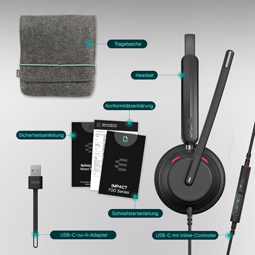 EPOS IMPACT 760 - Doppelseitiges USB C und USB A kabelgebundenes Büro Headset mit Noise Cancelling Mikrofon, In-Line-Steuerung, hochwertiger Klang, bequeme Passform, für Business und Home-Office Bild 5