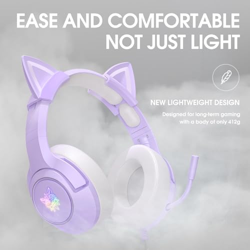 PHNIXGAM Gaming-Kopfhörer FÜR PS4, PS5, Xbox One (Ohne Adapter), Kabelgebundene Kopfhörer Mit Katzenohren, GeräuschunterdrÜCkendes Mikrofon, RGB, Surround-Sound FÜR PC, Mobiltelefon, Lila Bild 2