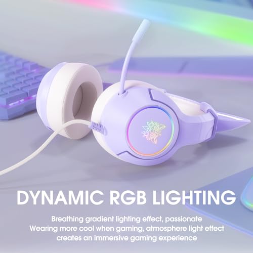 PHNIXGAM Gaming-Kopfhörer FÜR PS4, PS5, Xbox One (Ohne Adapter), Kabelgebundene Kopfhörer Mit Katzenohren, GeräuschunterdrÜCkendes Mikrofon, RGB, Surround-Sound FÜR PC, Mobiltelefon, Lila Bild 3