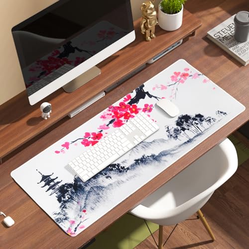 Mauspad Gaming Mousepad XXL 900 x 400 mm Schreibtischunterlage Groß Mausped Weiß Mausunterlage Mausoad Mouspad Japan Sakura Mauspad mit Motiv für PC Büro Desk Mat Laptop Computer (Stil 1) Bild 2