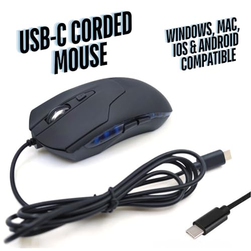 CBUS Kabelgebundene USB-C-Maus, 6 Tasten, leises Klicken, Computermaus, 4 DPI-Geschwindigkeiten, ergonomisch, LED-Hintergrundbeleuchtung, kompatibel mit Mac, Chromebook, HP, Dell XPS, ASUS, Surface, Bild 2