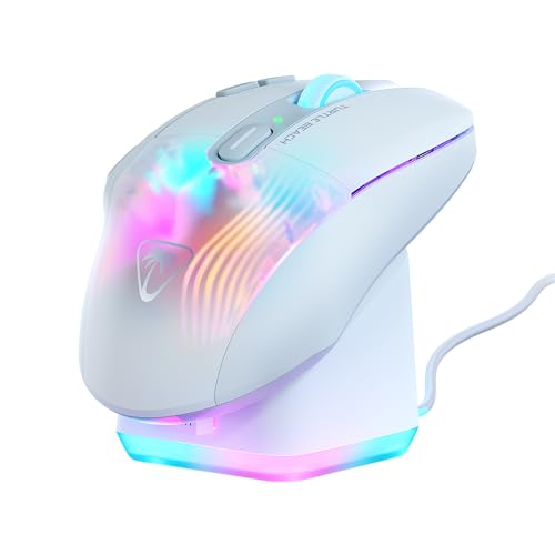 Turtle Beach Kone XP Air – Kabellose, anpassbare und ergonomische RGB-Gaming-Maus, Bluetooth, optischer Sensor 19K DPI, bis zu 100-Stunden-Akku und Ladestation - Weiß Bild 1