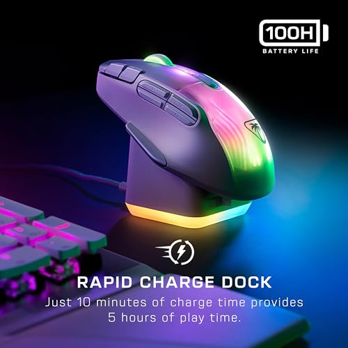 Turtle Beach Kone XP Air – Kabellose, anpassbare und ergonomische RGB-Gaming-Maus, Bluetooth, optischer Sensor 19K DPI, bis zu 100-Stunden-Akku und Ladestation - Weiß Bild 5