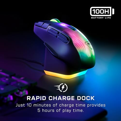 Turtle Beach Kone XP Air – Kabellose, anpassbare und ergonomische RGB-Gaming-Maus, Bluetooth, optischer Sensor 19K DPI, bis zu 100-Stunden-Akku und Ladestation - Schwarz Bild 4