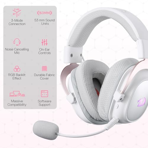 Redragon H510 PRO 3-Modus-RGB-Gaming-Headset – 7.1-Surround-Sound – 53-mm-Audiotreiber in Memory Foam-Ohrpolstern mit strapazierfähigem Stoffbezug – Kopfhörer für mehrere Plattformen Bild 2