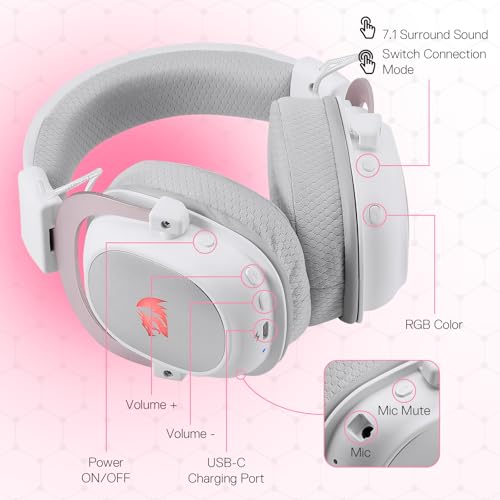 Redragon H510 PRO 3-Modus-RGB-Gaming-Headset – 7.1-Surround-Sound – 53-mm-Audiotreiber in Memory Foam-Ohrpolstern mit strapazierfähigem Stoffbezug – Kopfhörer für mehrere Plattformen Bild 6