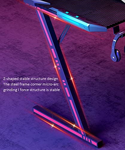 Computer-Gaming-Schreibtisch RGB LED, ergonomischer Gaming-Schreibtisch für PC, Z-förmiger Computer-Arbeitsplatz, Getränkehalter, Headset-Haken mit robustem Computertisch aus Metall und Holz Bild 7