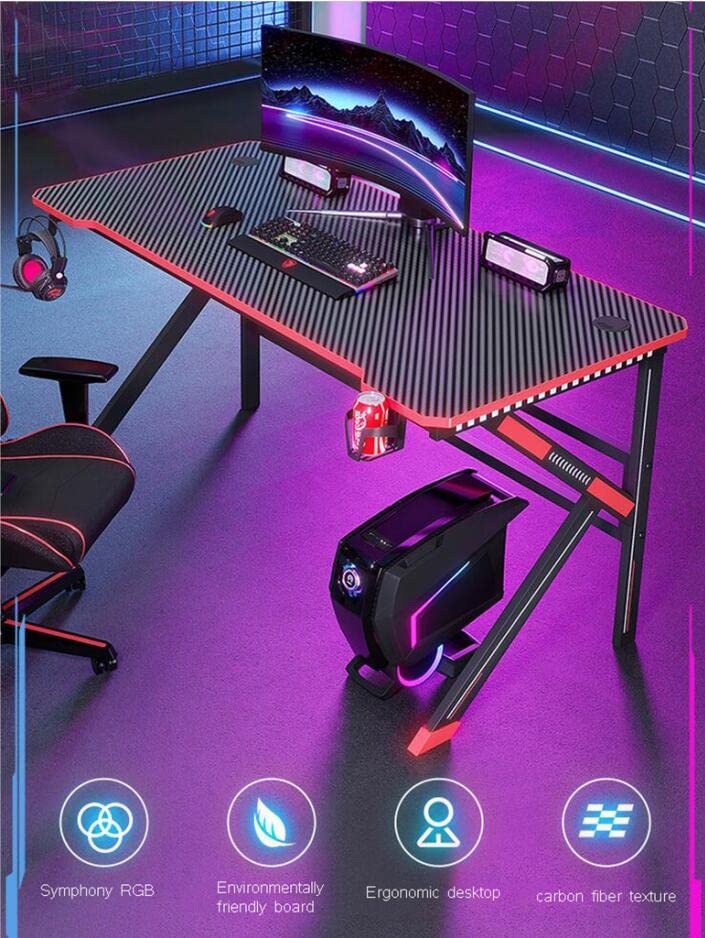 RGB-Gaming-Schreibtisch, Computertisch, Gaming-Tisch, ergonomische PC-Gaming-Workstation, Getränkehalter, Headset-Haken – Stabiler Computertisch aus Metall und Holz, rosa, L 100 cm Bild 5