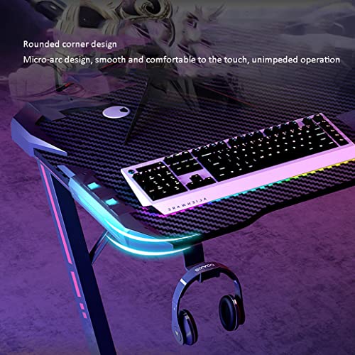 Computer-Gaming-Schreibtisch RGB LED, großer ergonomischer Gaming-Computertisch-Getränkehalter, Headset-Haken mit robustem Metall- und Holz-Computertisch für PC, L 80 cm Bild 6