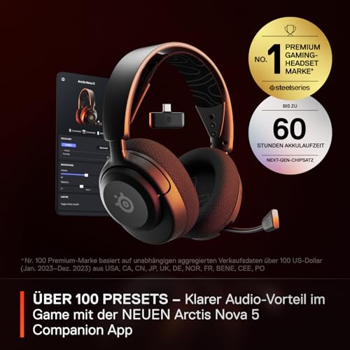 SteelSeries Arctis Nova 5 Wireless - Gaming Headset- Multi-System -PC,PS5 - Magnetische Neodym-Treiber -Über 100 Audio Presets - 60H Akkulaufzeit - 2,4 GHz oder BT-ClearCast Gen2.X-Mik Bild 5