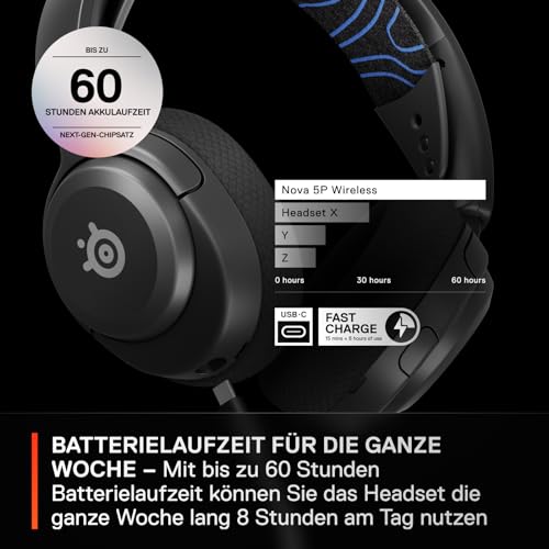 SteelSeries Arctis Nova 5P Wireless PS5 Gaming Headset – Für PS5, PC, Handy – Magnetische Neodym-Treiber – 100+ Audio Presets – 60 Std. Akkulaufzeit – 2,4 GHz oder BT-ClearCast Gen2.X Mik Bild 5
