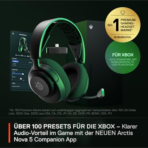 SteelSeries Arctis Nova 5X Wireless Xbox Gaming Headset– Für Xbox, PS, PC, Handy – Magnetische Neodym-Treiber – 100+ Audio Presets – 60 H Akkulaufzeit – 2,4 GHz / BT – ClearCast Gen2.X Mik Bild 2