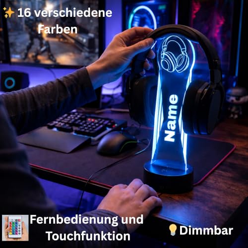 Personalisierte LED Kopfhörerhalterung, Gaming Dekoration Geschenkidee für Gamer und Zocker, 000000004 Bild 4