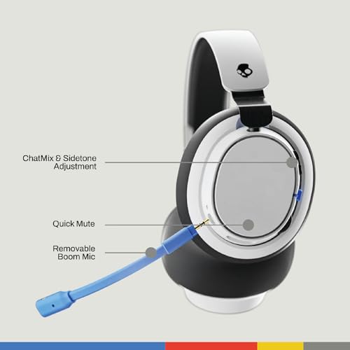 Skullcandy SLYR Pro Wireless Over-Ear Gaming Headset mit USB-A-Sender mit Besonders Niedriger Latenz für Playstation, Xbox, PC oder Nintendo Switch - White/Blau Bild 2