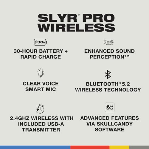 Skullcandy SLYR Pro Wireless Over-Ear Gaming Headset mit USB-A-Sender mit Besonders Niedriger Latenz für Playstation, Xbox, PC oder Nintendo Switch - White/Blau Bild 4