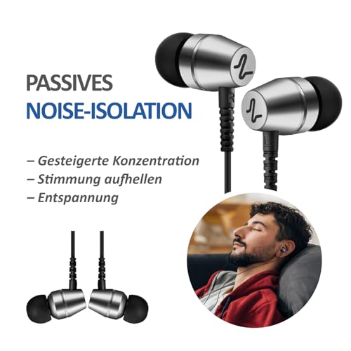 LUDOS OMNITONE Kopfhörer In Ear Kopfhörer mit Kabel und Mikrofon, 5 Jahre Garantie, In Ear Ohrhörer, 3,5 mm Klinkenstecker Earbuds, Satte Bässe Earphones, Headphones für iPhone, Huawei, Samsung Bild 4