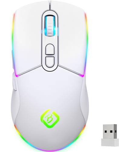 JYCSTE Kabellose Gaming Maus, Dual Mode 2.4GHz/Bluetooth 5.1 Maus Gaming, RGB LED Hintergrundbeleuchtung, Ergonomische Maus mit 6 Tasten, Wiederaufladbare Computer Maus für PC, Mac, Laptop (weiß) Bild 1