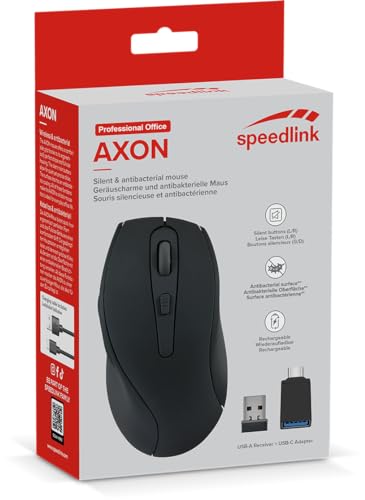 Speedlink AXON - Silent Wireless PC Maus kabellos, leiser klick, mit Akku wiederaufladbar USB-C, antibakterielle Oberfläche gummiert, ergonomisch, 2.4GHz, bis 1600dpi, schwarz Bild 7