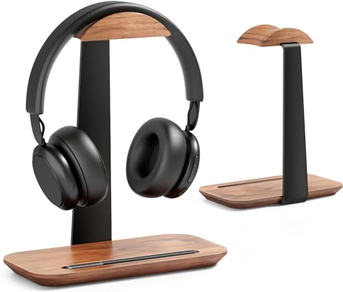 Walnussholz Kopfhörer Ständer, Tisch Headset Halterung Halter mit Aufbewahrungsbasis, kompatibel mit AirPods Max, Beats, Bose, Sony, Sennheiser, Gaming, etc Bild 1