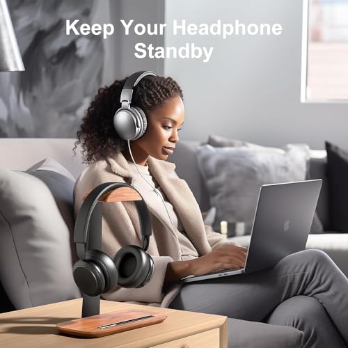 Walnussholz Kopfhörer Ständer, Tisch Headset Halterung Halter mit Aufbewahrungsbasis, kompatibel mit AirPods Max, Beats, Bose, Sony, Sennheiser, Gaming, etc Bild 6