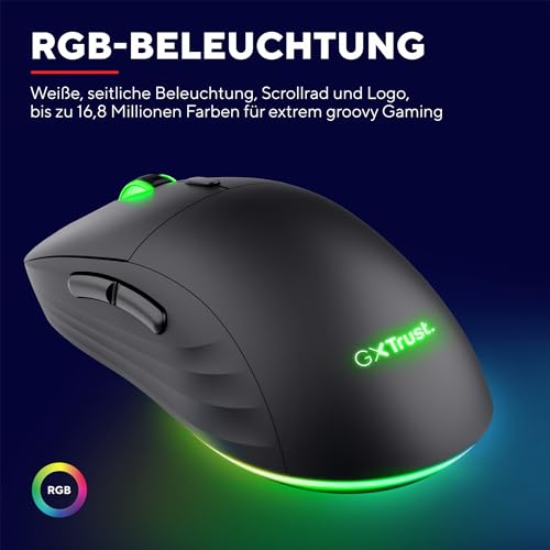 Trust Gaming GXT 927 Redex+ Gaming Maus Kabellos 25K DPI 2.4GHz 94 Stunden Akkulaufzeit, Kailh-Schalter, 6 Programmierbare Tasten, RGB Wiederaufladbare Gaming-Maus Laptop Computer – Schwarz Bild 4