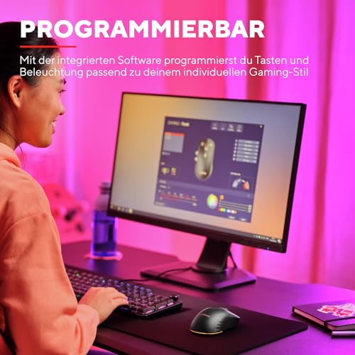 Trust Gaming GXT 927 Redex+ Gaming Maus Kabellos 25K DPI 2.4GHz 94 Stunden Akkulaufzeit, Kailh-Schalter, 6 Programmierbare Tasten, RGB Wiederaufladbare Gaming-Maus Laptop Computer – Schwarz Bild 6