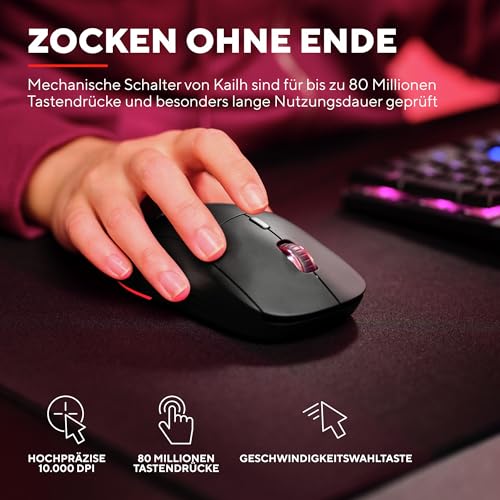 Trust Gaming GXT 926 Redex II Gaming Maus Kabellos 2.4GHz 65 Stunden Akkulaufzeit, Kailh-Schalter, 10000 DPI, 6 Programmierbare Tasten, Wiederaufladbare Gaming-Maus Laptop Computer – Schwarz Bild 3