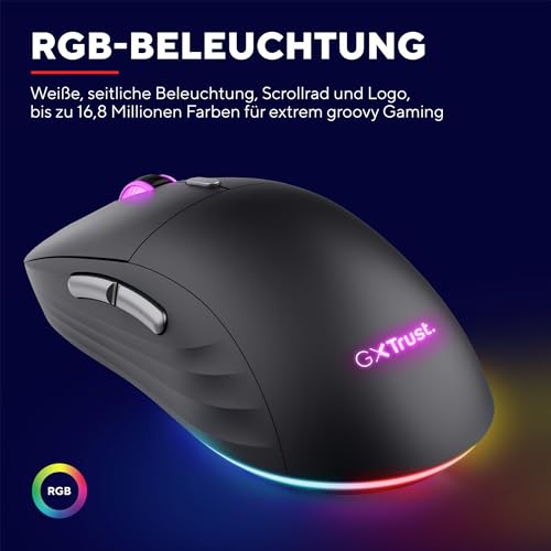 Trust Gaming GXT 926 Redex II Gaming Maus Kabellos 2.4GHz 65 Stunden Akkulaufzeit, Kailh-Schalter, 10000 DPI, 6 Programmierbare Tasten, Wiederaufladbare Gaming-Maus Laptop Computer – Schwarz Bild 4