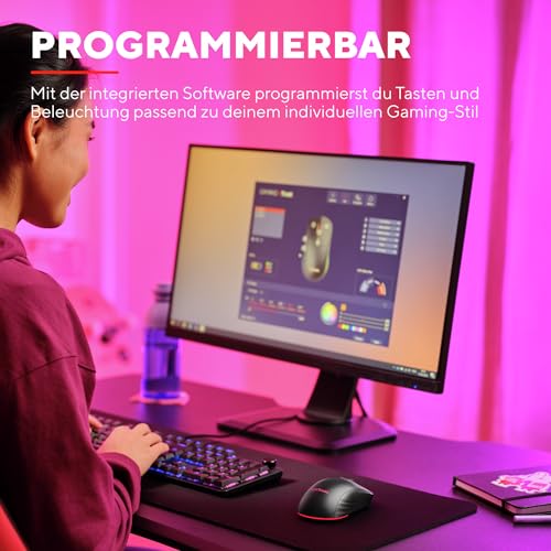 Trust Gaming GXT 926 Redex II Gaming Maus Kabellos 2.4GHz 65 Stunden Akkulaufzeit, Kailh-Schalter, 10000 DPI, 6 Programmierbare Tasten, Wiederaufladbare Gaming-Maus Laptop Computer – Schwarz Bild 6