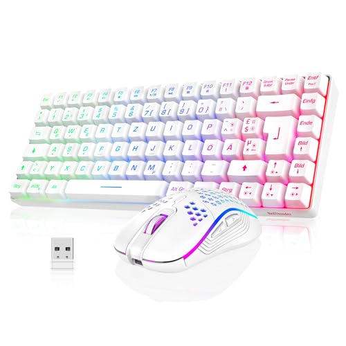 RedThunder 75% Kabelloses Gaming Tastatur und Maus Set, QWERTZ DE Layout, 85 Tasten, Wiederaufladbare Kompakte Mini TKL Tastatur, 7200DPI Maus mit Wabenkonstruktion für PC MAC PS5 Xbox Gamer [Weiß] Bild 1