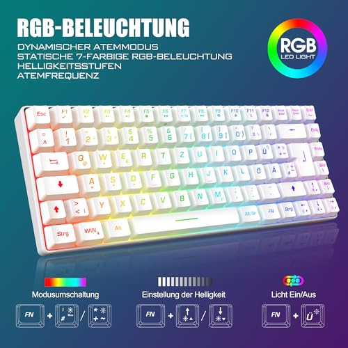 RedThunder 75% Kabelloses Gaming Tastatur und Maus Set, QWERTZ DE Layout, 85 Tasten, Wiederaufladbare Kompakte Mini TKL Tastatur, 7200DPI Maus mit Wabenkonstruktion für PC MAC PS5 Xbox Gamer [Weiß] Bild 2