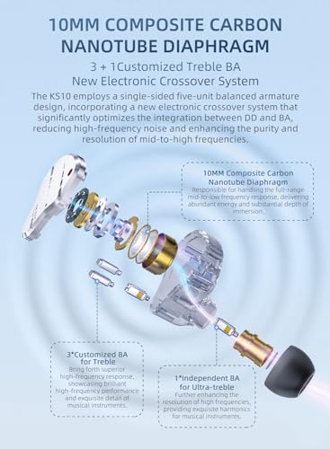 KINBOOFI KBEAR KS10 Ohrmonitore Kopfhörer, professionelle Kabel Ohrhörer Earphone, HiFi Kbear im Ohrmonitor Kopfhörer Musiker Headset IEM Kopfhörer mit abnehmbarem 2 Pin Kabel（Lila, ohne Mikrofon） Bild 5