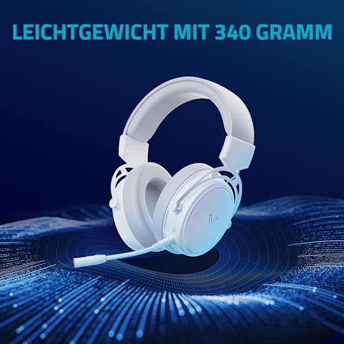Rapoo VH800 kabelloses Gaming Over-Ear Headset, Flexibles Mikrofon mit Stummschaltung, Ohrpolster Kunstleder, 46h Akku, Headphone Bluetooth und 2,4Ghz PC/Mac/Xbox One/PS4/Nintendo Switch - White Bild 2