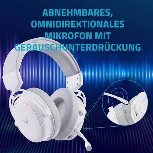 Rapoo VH800 kabelloses Gaming Over-Ear Headset, Flexibles Mikrofon mit Stummschaltung, Ohrpolster Kunstleder, 46h Akku, Headphone Bluetooth und 2,4Ghz PC/Mac/Xbox One/PS4/Nintendo Switch - White Bild 4