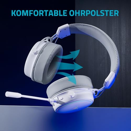 Rapoo VH800 kabelloses Gaming Over-Ear Headset, Flexibles Mikrofon mit Stummschaltung, Ohrpolster Kunstleder, 46h Akku, Headphone Bluetooth und 2,4Ghz PC/Mac/Xbox One/PS4/Nintendo Switch - White Bild 5