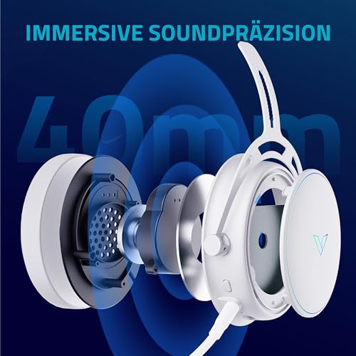 Rapoo VH800 kabelloses Gaming Over-Ear Headset, Flexibles Mikrofon mit Stummschaltung, Ohrpolster Kunstleder, 46h Akku, Headphone Bluetooth und 2,4Ghz PC/Mac/Xbox One/PS4/Nintendo Switch - White Bild 6